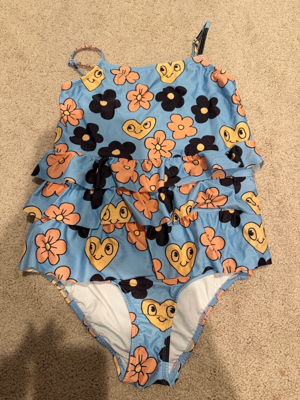 Mini rodini Blue Floral & Heart Ruffle One-Piece Swimsuit sz 140 or sz 9/10